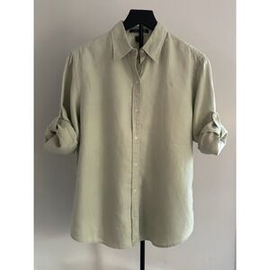 Lauren Ralph Lauren 100% Linen Button Front Shirt Women's Medium Sage Green